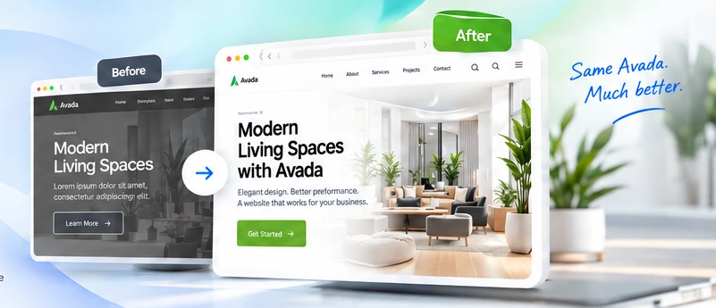 Before and after example of an improved Avada website